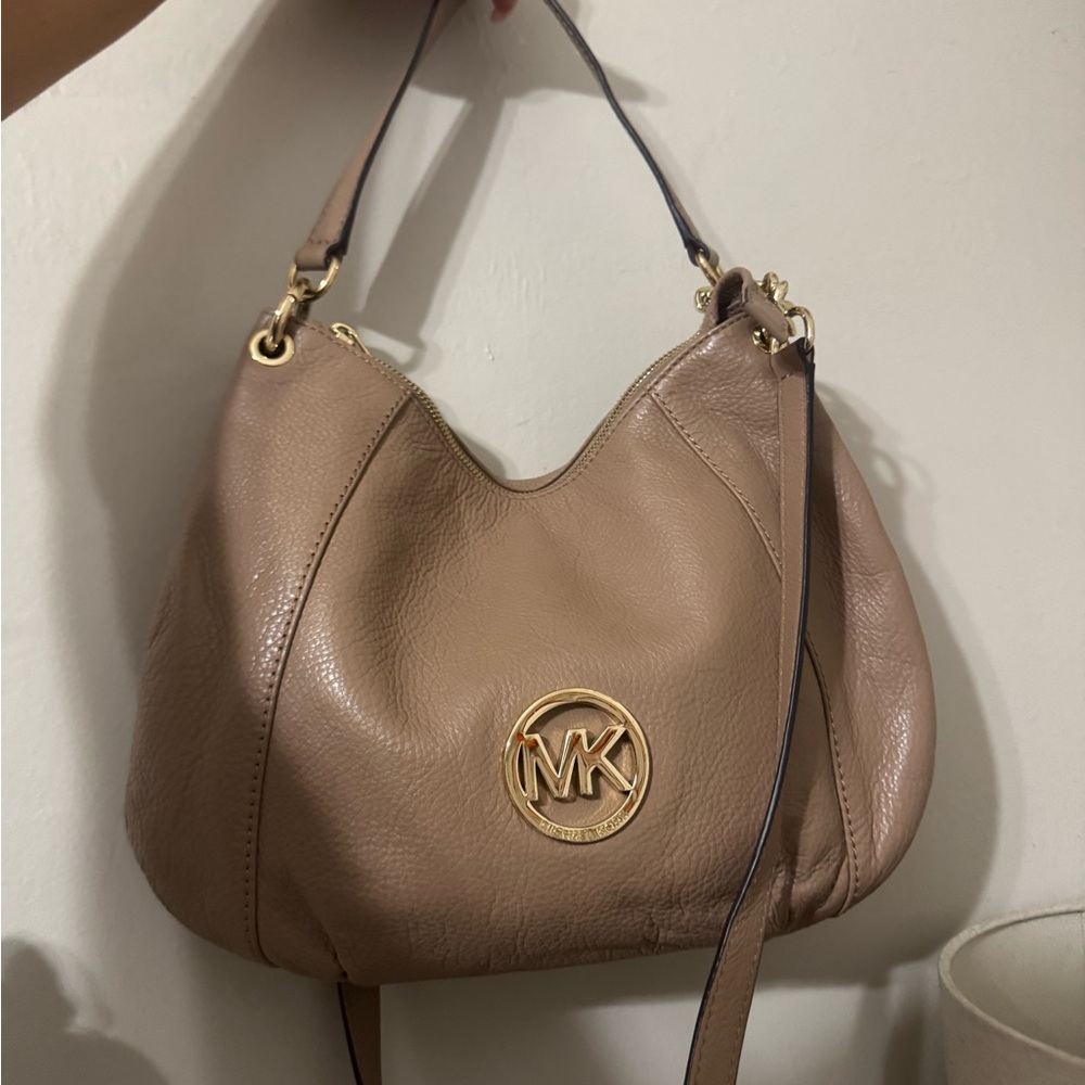 Michael Kors Brown Leather Shoulder Bag with Gold Accents